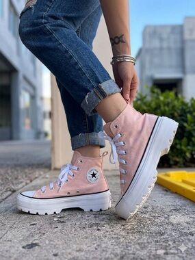 Converse Pink High-Top Platform Sneakers with Side Zipper